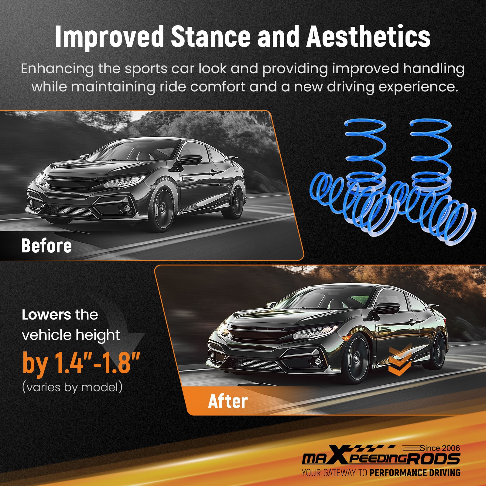 MaXpeedingrods Lowering Springs For Toyota Corolla 1998-2002 F 1.8″ R 1.4″